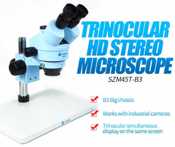 Microscópio trinocular szm45t b3 sunshine azul com branco 1 2