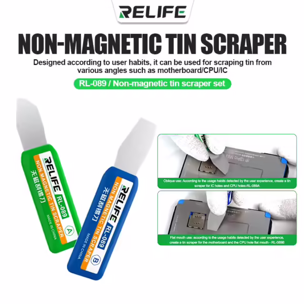 Relife rl 089 multi slope non magnetic tin scraper set for scraping tin on motherboard cpu